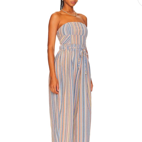 Free People striped strapless wide leg jumper with cute string belt - Picture 2 of 13